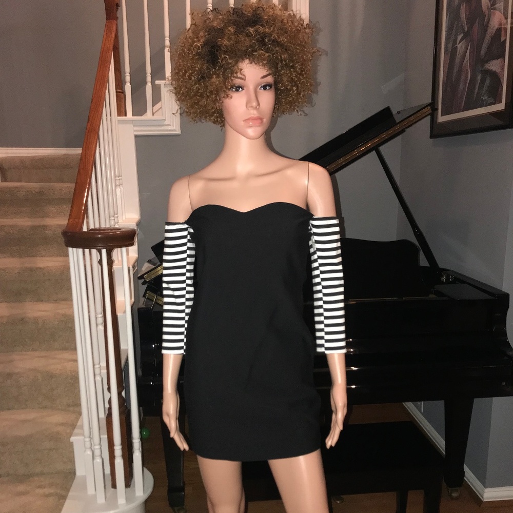 Stripped Off the Shoulder Mini Dress